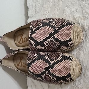 SAM EDELMAN PINK KHLOE SNAKE-EFFECT LEATHER ESPADRILLES SIZE 10